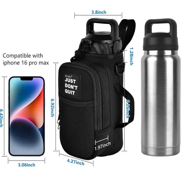 Magnetic Gym Water Bottle Holder Bag with Phone Pocket for 24 32 40oz Cup - Picture 2 of 10